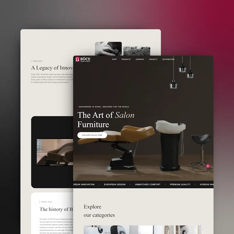 Buce europe strona one page fotele fryzjerskie mockup