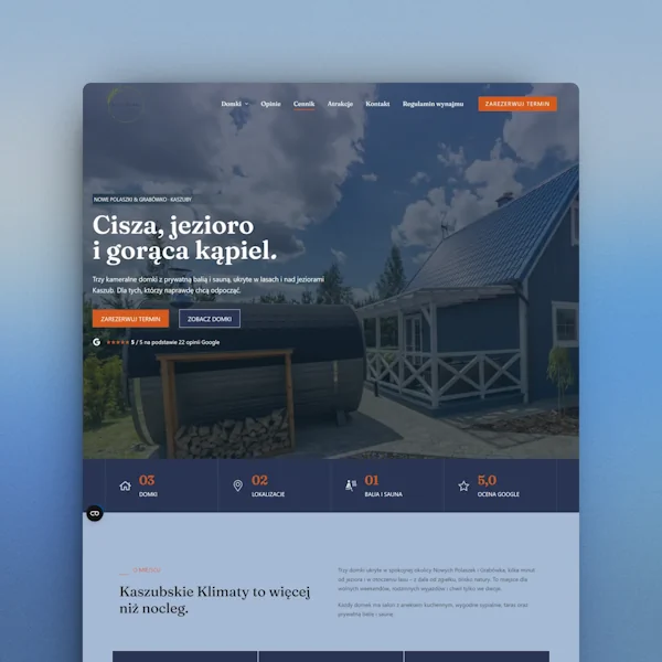 Kaszubskie klimaty strona internetowa domki wanajem mockup