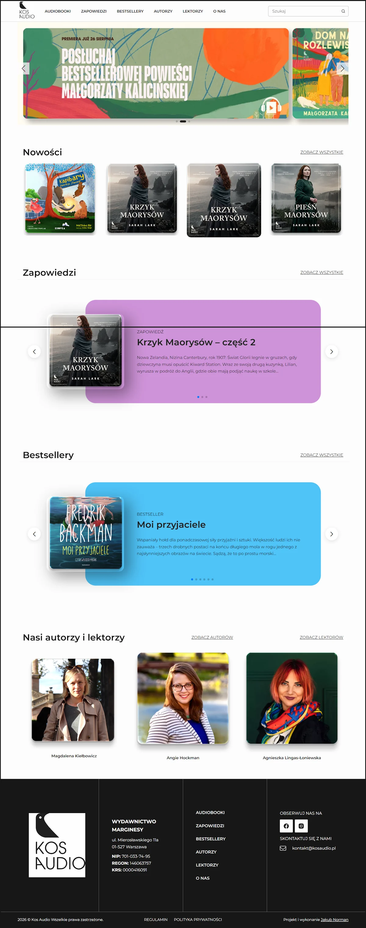 Kos audio katalog audiobookow desktop mockup jakub norman
