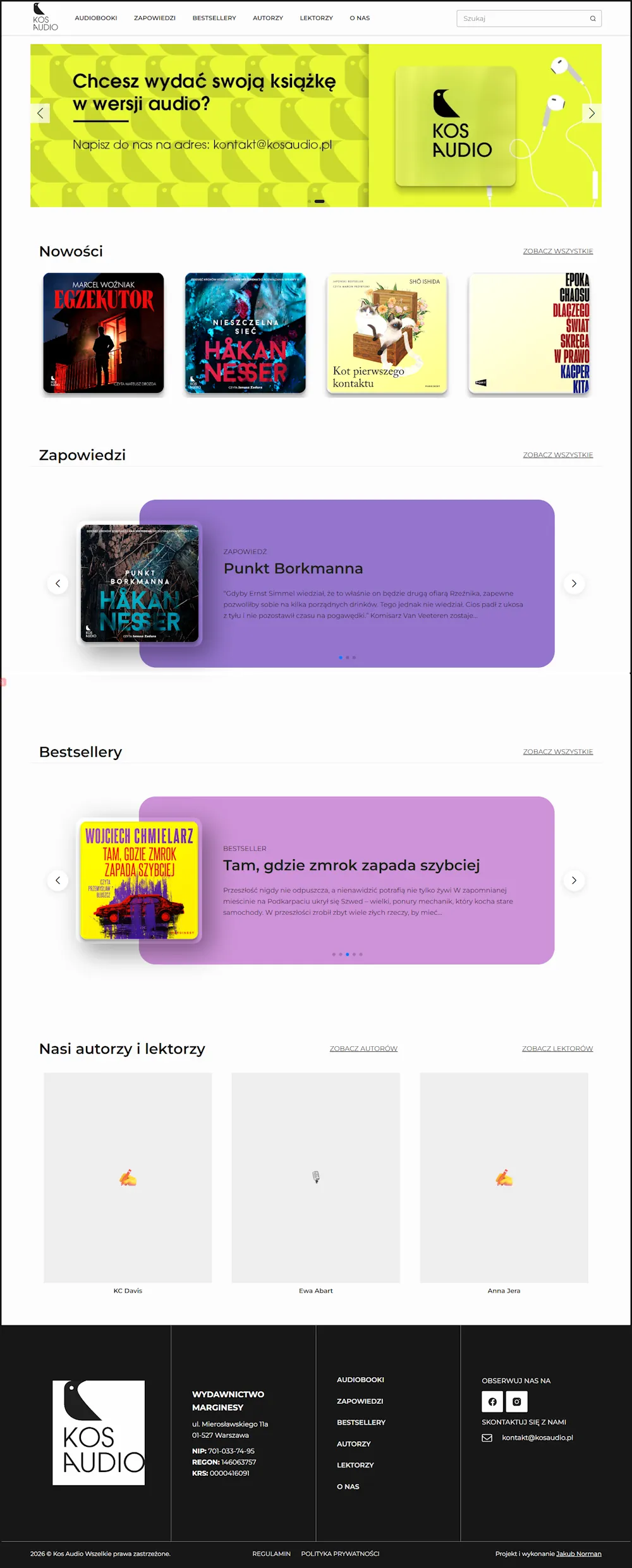 Kos audio strona internetowa z audiobookami desktop