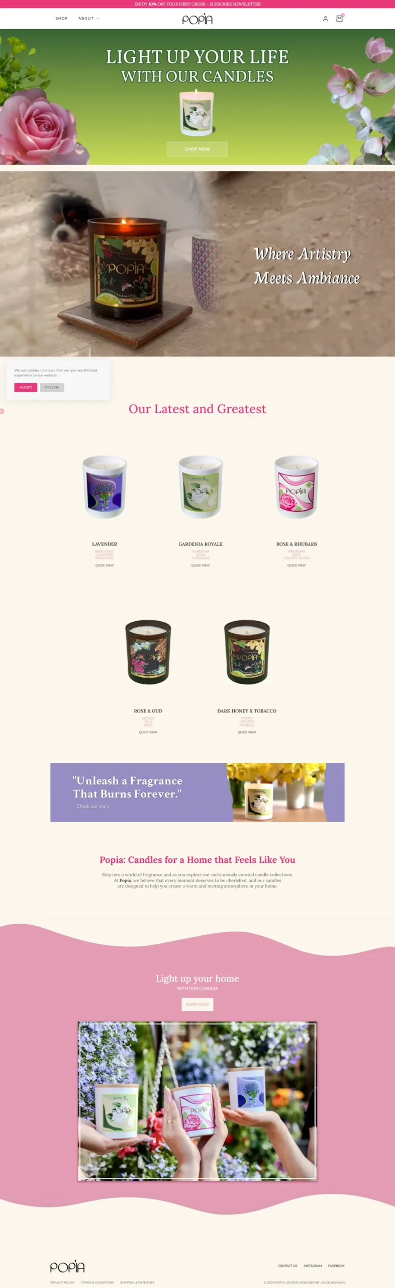 Popia ecommerce london candle shop desktop mockup